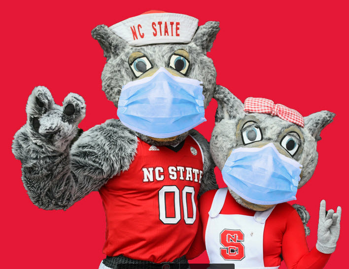 NC State wolf mascots wearing masks